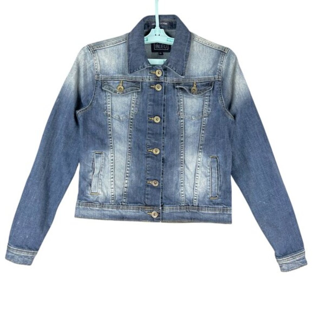 Bien Bleu Women's Blue Faded Wash Denim Jacket With Button Front Size XS‎